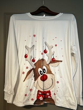 Kids White Reindeer Holiday Long-Sleeve Top